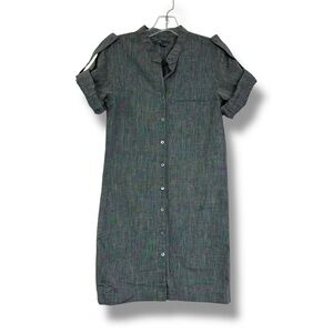 Vince Shirt Dress Button Front Roll Tab Sleeve Gray XS
